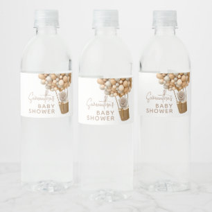 Rótulo De Garrafa De Vinho Bear Balões Modernos Chá de fraldas neutro em rela