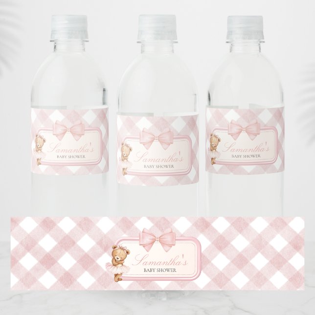 Rótulo De Garrafa De Vinho Bearly Wait Elegant Bear Baby Shower (Pink Bear Baby Shower Water Bottle Label)