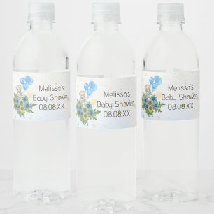 Rótulo De Garrafa De Vinho Beary boho arco-íris urso azul com balão azul