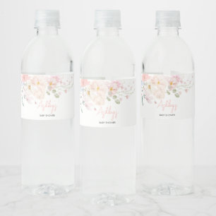 Rótulo De Garrafa De Vinho Bebê em Bloush Blush Pink Floral Chá de fraldas