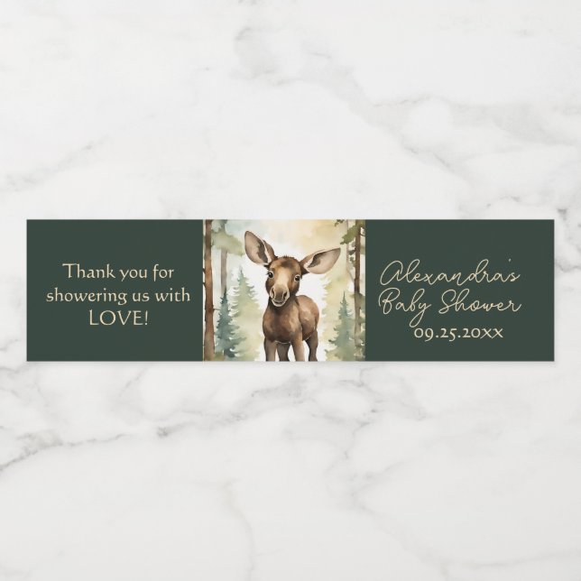 Rótulo De Garrafa De Vinho Bebê Moose Gênero Chá de fraldas neutro (Rótulo Único)