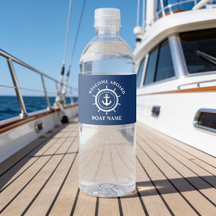 Rótulo De Garrafa De Vinho Bem-vindo a Bordo Nome do Barco Âncora Corda Leme 