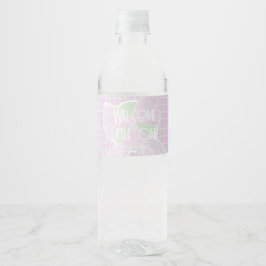 Rótulo De Garrafa De Vinho Bem-vindo Pequeno Um laço rosa xadrez