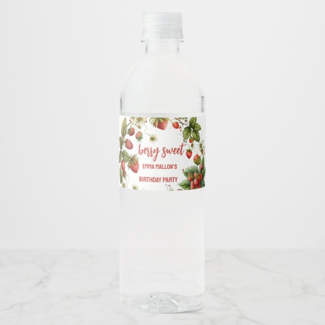 Rótulo De Garrafa De Vinho Berry de primeiro aniversario de morango Primeiro (Frente)