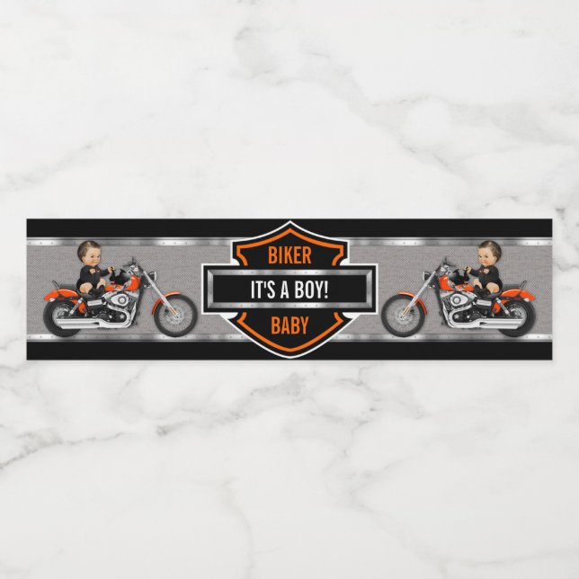 Rótulo De Garrafa De Vinho Biker Baby Orange Shield (Rótulo Único)