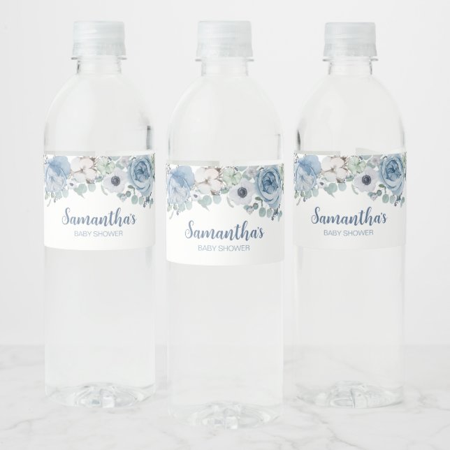 Rótulo De Garrafa De Vinho Blue Baby in Bloom Chá de fraldas (Garrafas)