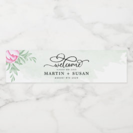 Rótulo De Garrafa De Vinho Boêmia Verde Rosa Flores Douradas Casamento Modern