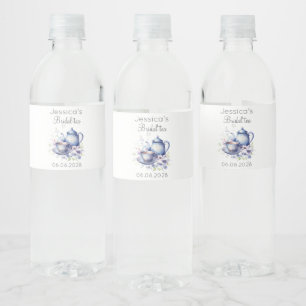 Rótulo De Garrafa De Vinho Boho Bridal Tea Blue Floral Chá de panela
