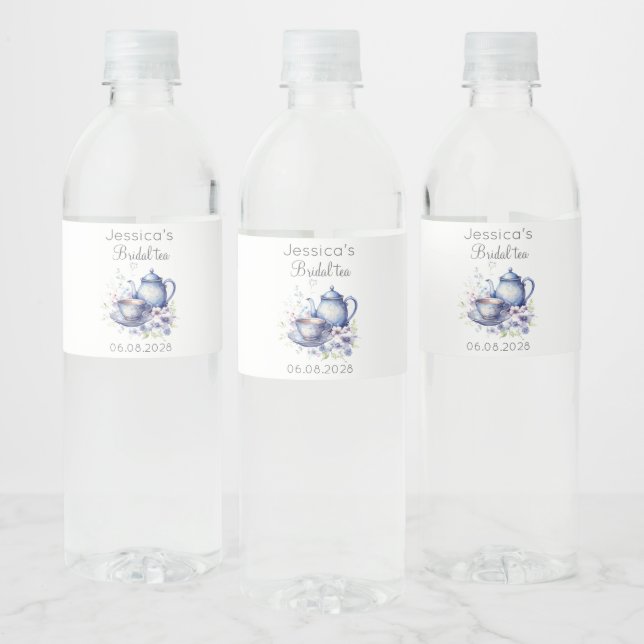 Rótulo De Garrafa De Vinho Boho Bridal Tea Blue Floral Chá de panela (Garrafas)