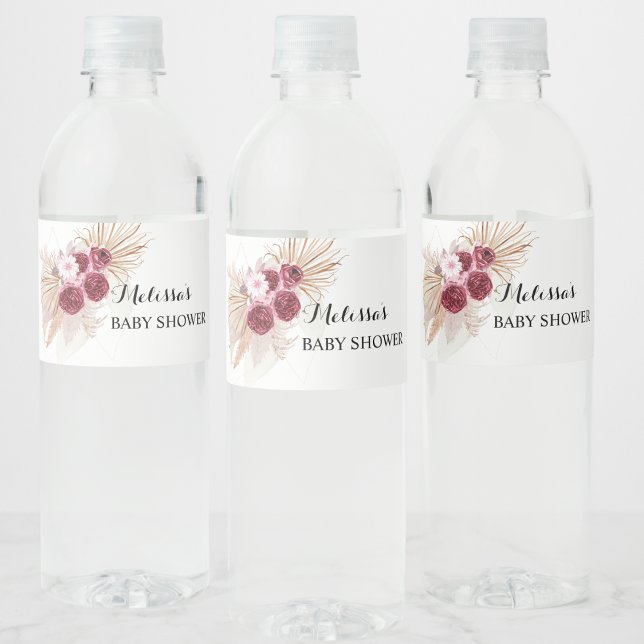 Rótulo De Garrafa De Vinho Boho Burgundy Grama do Pampas  (Criador carregado)