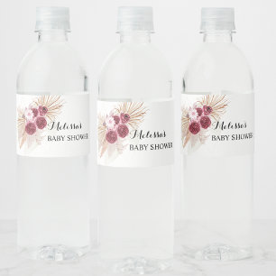 Rótulo De Garrafa De Vinho Boho Burgundy Grama Pampas 