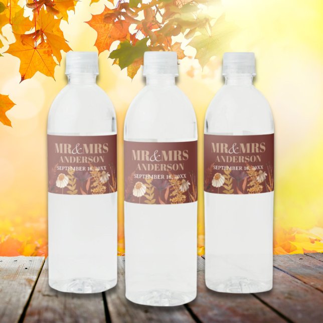 Rótulo De Garrafa De Vinho Boho Wildflower Terracotta Casamento outono de out (Boho Wildflower Terracotta Autumn Fall Wedding Water Bottle Label)