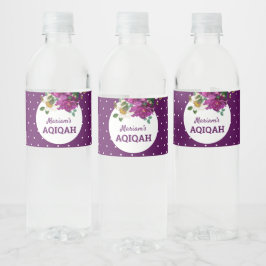 Rótulo De Garrafa De Vinho Bolinhas Floral Roxo Moderna Aqiqah
