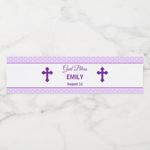 Rótulo De Garrafa De Vinho Bolinhas roxas do roxo da garrafa do batismo do