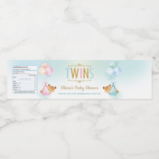 Rótulo De Garrafa De Vinho Bonitinha gêmea bonitinha Chá de fraldas do Urso d (Rótulo Único)