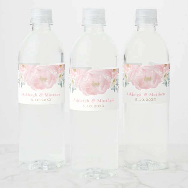 Rótulo De Garrafa De Vinho Bonito Rosa e Dourado Cores Aquáticas (Garrafas)