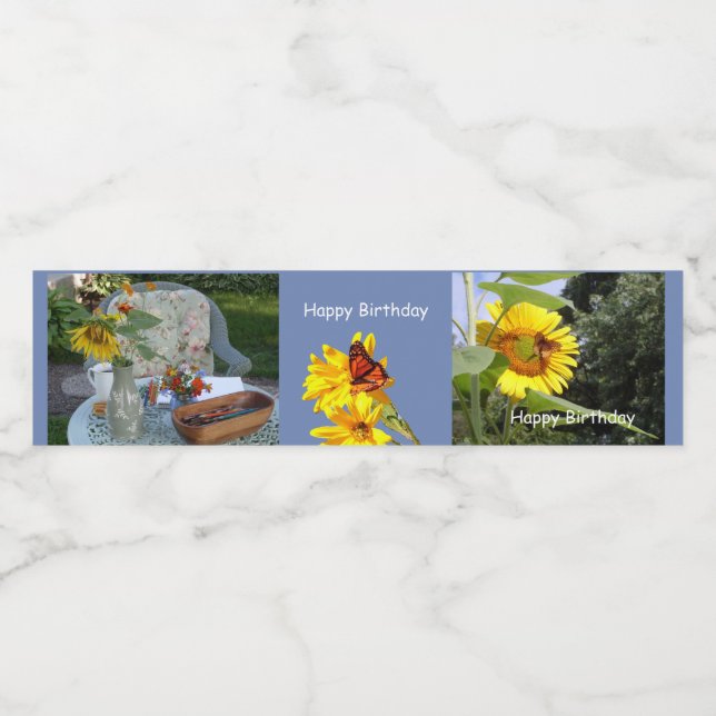 Rótulo De Garrafa De Vinho Borboleta de aniversário Girassol (Rótulo Único)