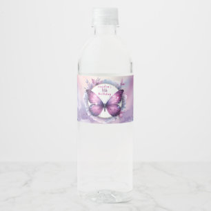 Rótulo De Garrafa De Vinho Borboleta de Brilho Roxo - Aniversário