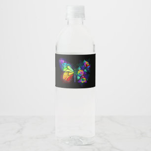 Rótulo De Garrafa De Vinho Borboleta-flor-arco-íris