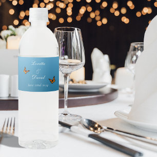 Rótulo De Garrafa De Vinho Borboletas Monarca Azul Ombre