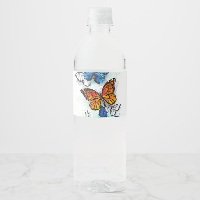 Rótulo De Garrafa De Vinho Borboletas voadoras Morpho e Monarca (Frente)