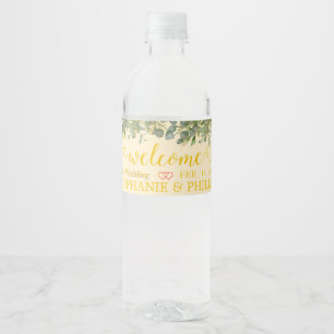 Rótulo De Garrafa De Vinho Bot Água de Casamento de Eucalyptus Verde
