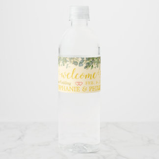 Rótulo De Garrafa De Vinho Bot Água de Casamento de Eucalyptus Verde
