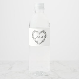 Rótulo De Garrafa De Vinho Bouteille d'eau mariage noir et blanc coeur floral