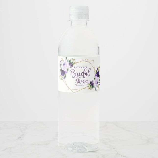 Rótulo De Garrafa De Vinho Brida Floral Dourada Roxa (Frente)