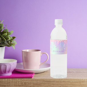 Rótulo De Garrafa De Vinho Brilho rosa dourado arco-íris holográfico nome