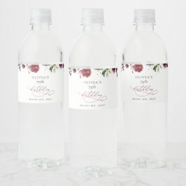 Rótulo De Garrafa De Vinho Burgundy Flowers, Pink Flowers, Boho, Birthday