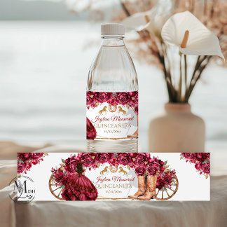Rótulo De Garrafa De Vinho Burgundy Gold Charra Cavalo Quinceañera