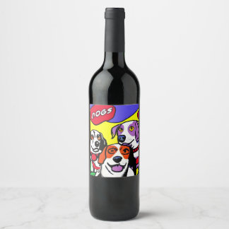 Rótulo de Garrafa de Vinho, Cachorros, Impermeável