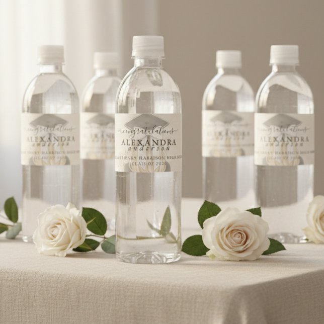 Rótulo De Garrafa De Vinho Caligrafia Caprichosa Arco de Formatura (Whimsical Calligraphy Graduation Bow Water Bottle Label
)
