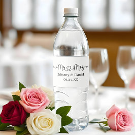 Rótulo De Garrafa De Vinho Caligrafia Moderna Coração Sr. e Sra. Casamento 