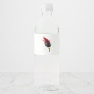Rótulo De Garrafa De Vinho Caneta de penas vermelhas com ninho de ouro