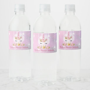 Rótulo De Garrafa De Vinho Cara de Unicórnio Fofa Flores Rosa Sweet Sixteen
