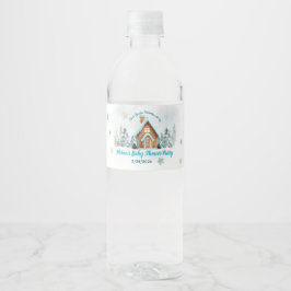 Rótulo De Garrafa De Vinho Casa de Pão de Mel de Inverno Azul Baby Shower