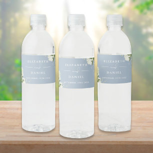 Rótulo De Garrafa De Vinho Casamento Azul com Derramamento Floral Elegante Gr