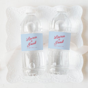 Rótulo De Garrafa De Vinho Casamento Azul e Vermelho Minimalista Moderno