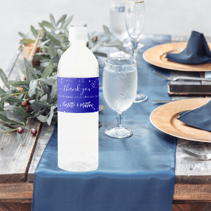 Rótulo De Garrafa De Vinho Casamento azul-real prata brilha obrigado seu cora