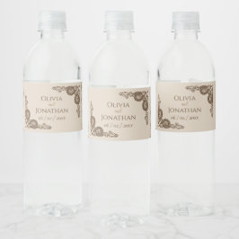 Rótulo De Garrafa De Vinho Casamento Bege Elegante e Sofisticado