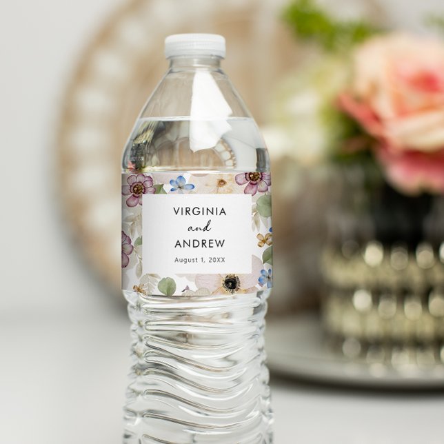Rótulo De Garrafa De Vinho Casamento Botânico Floral Moderno (Modern Floral Botanical Wedding Water Bottle Label by Painted Paperie
)