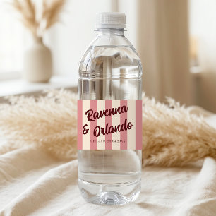 Rótulo De Garrafa De Vinho Casamento Burgundy Retro Blush Listras Rosa