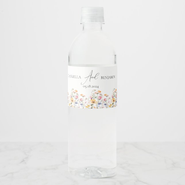 Rótulo De Garrafa De Vinho Casamento Clássico de Flores Silvestres de Prado e (Frente)