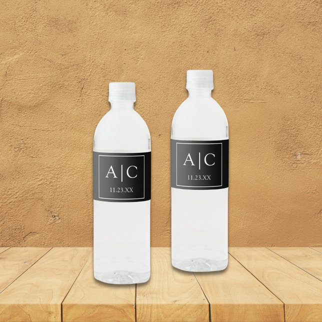 Rótulo De Garrafa De Vinho Casamento Clássico de Monograma Negro Moderno (Criador carregado)