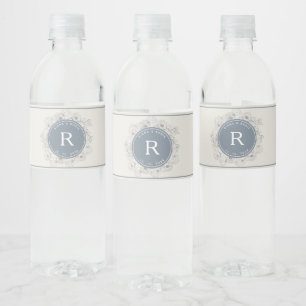 Rótulo De Garrafa De Vinho Casamento com Monograma Azul Empoeirado