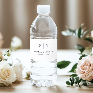 Rótulo De Garrafa De Vinho Casamento com Monograma Branco e Roxo Minimalista