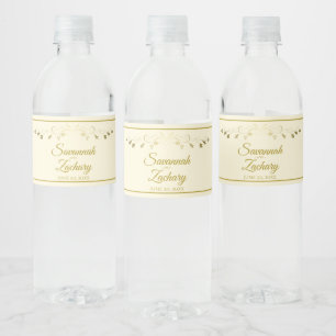 Rótulo De Garrafa De Vinho Casamento de Creme Flórida Dourada Elegante Vinta