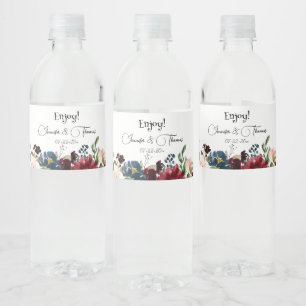 Rótulo De Garrafa De Vinho Casamento de Flores de Inglês Azuis